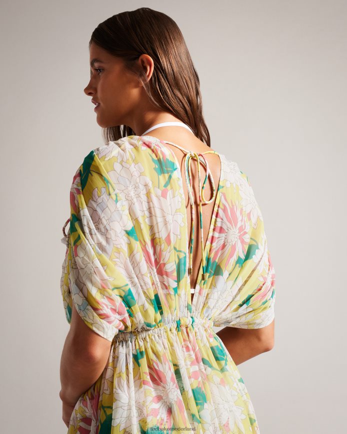 Ted Baker kanten maxi cover-up met diepe hals middelgeel kleding vrouwen 6R02N465