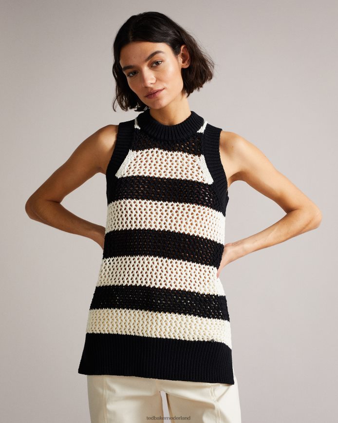 Ted Baker heide open gestikte gestreepte tanktop wit kleding vrouwen 6R02N572