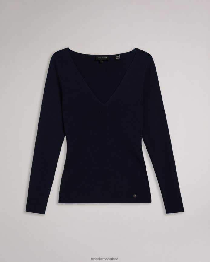 Ted Baker Cileste slim-fit gebreide top met v-hals donkerblauw kleding vrouwen 6R02N404