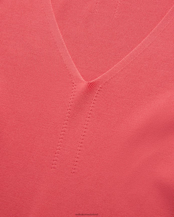 Ted Baker Cileste slim-fit gebreide top met v-hals koraal kleding vrouwen 6R02N49