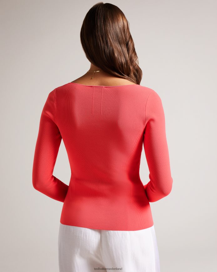 Ted Baker Cileste slim-fit gebreide top met v-hals koraal kleding vrouwen 6R02N49