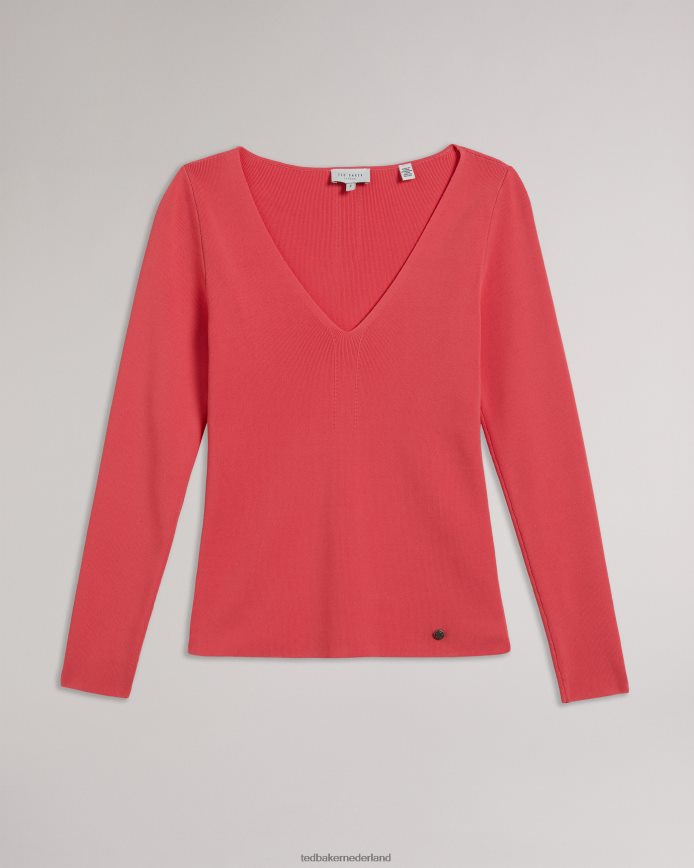 Ted Baker Cileste slim-fit gebreide top met v-hals koraal kleding vrouwen 6R02N49