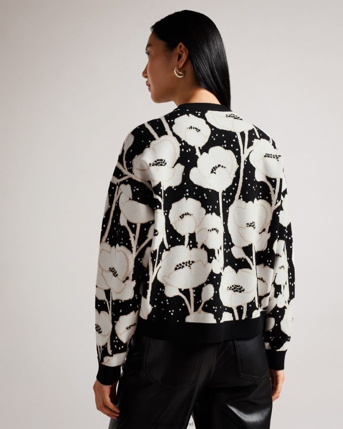 Ted Baker Pipha cropped jacquard gebreide trui zwart kleding vrouwen 6R02N93