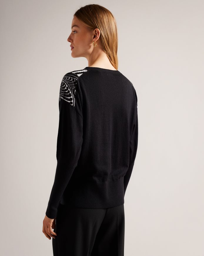 Ted Baker sicell geweven trui aan de voorkant zwart kleding vrouwen 6R02N47