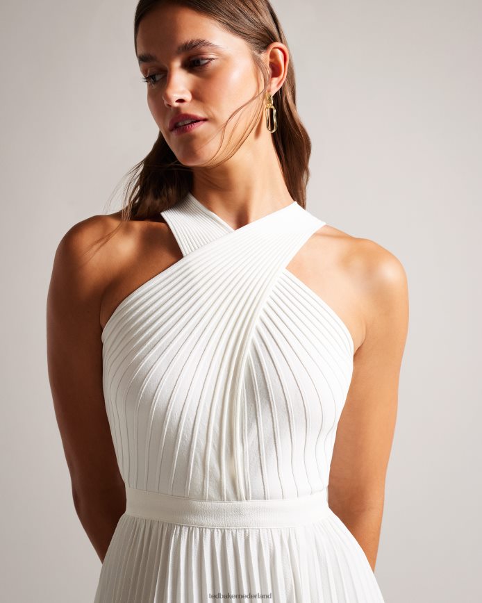 Ted Baker Loueli geplooide jurk met gekruiste voorkant en gebreid lijfje room kleding vrouwen 6R02N210
