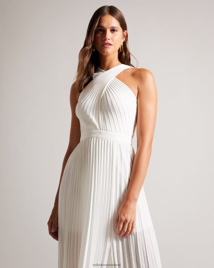 Ted Baker Loueli geplooide jurk met gekruiste voorkant en gebreid lijfje room kleding vrouwen 6R02N210