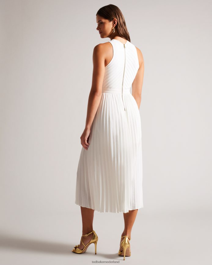 Ted Baker Loueli geplooide jurk met gekruiste voorkant en gebreid lijfje room kleding vrouwen 6R02N210