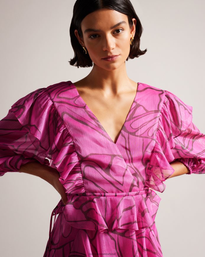 Ted Baker Victoir overgooier met abstracte print en ruches fel roze kleding vrouwen 6R02N62