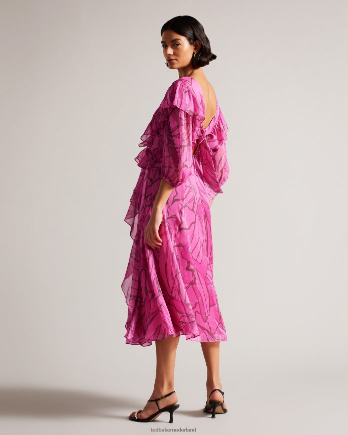 Ted Baker Victoir overgooier met abstracte print en ruches fel roze kleding vrouwen 6R02N62