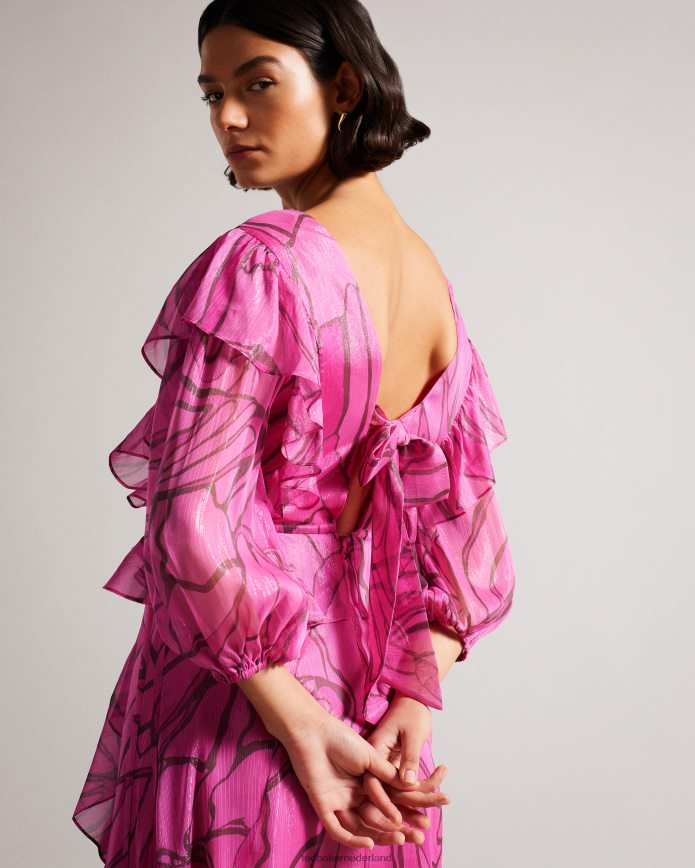 Ted Baker Victoir overgooier met abstracte print en ruches fel roze kleding vrouwen 6R02N62