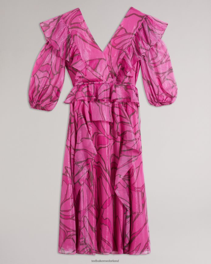 Ted Baker Victoir overgooier met abstracte print en ruches fel roze kleding vrouwen 6R02N62