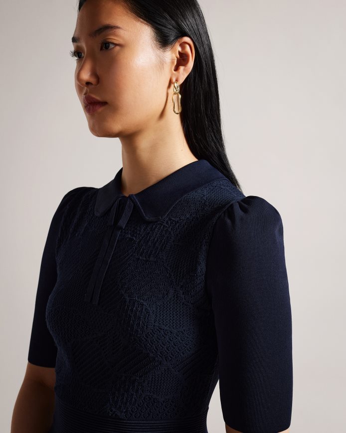 Ted Baker hillder delicate pointelle gebreide jurk donkerblauw kleding vrouwen 6R02N199