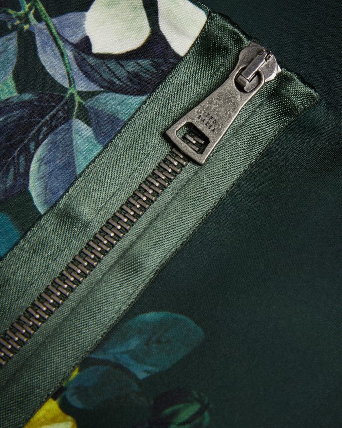 Ted Baker divena bodycon-jurk met geplooide bardot en bloemenprint donkergroen kleding vrouwen 6R02N215