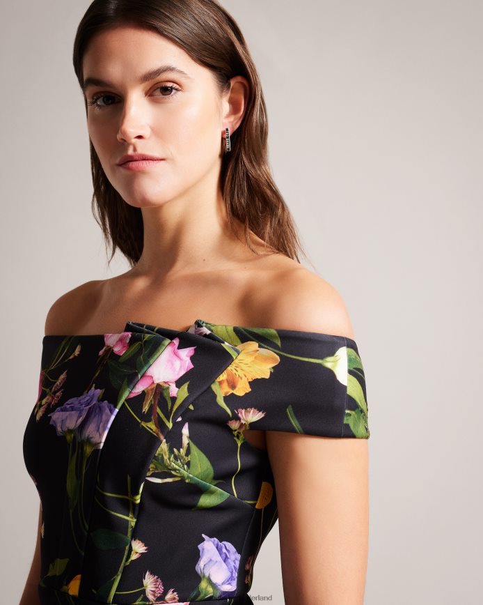 Ted Baker loveina bodycon-jurk met bloemenbardot zwart kleding vrouwen 6R02N172