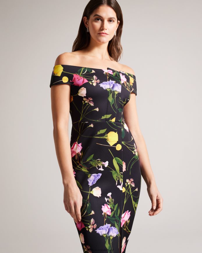 Ted Baker loveina bodycon-jurk met bloemenbardot zwart kleding vrouwen 6R02N172