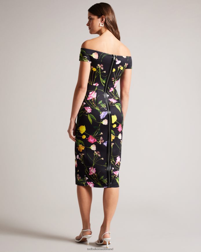 Ted Baker loveina bodycon-jurk met bloemenbardot zwart kleding vrouwen 6R02N172