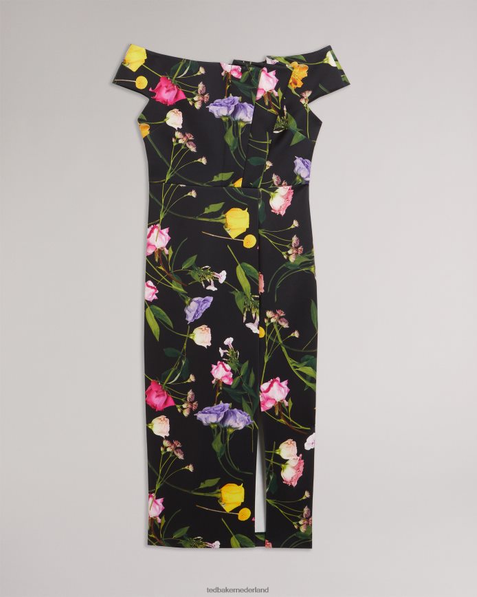 Ted Baker loveina bodycon-jurk met bloemenbardot zwart kleding vrouwen 6R02N172