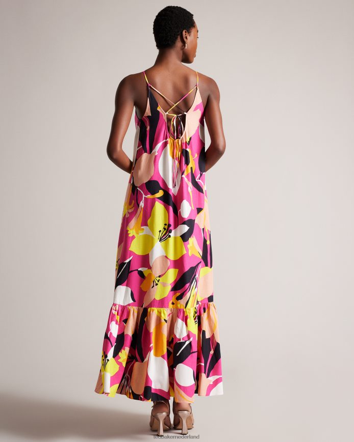 Ted Baker Ikella geplooide halter maxi-jurk met abstracte print fel roze kleding vrouwen 6R02N350