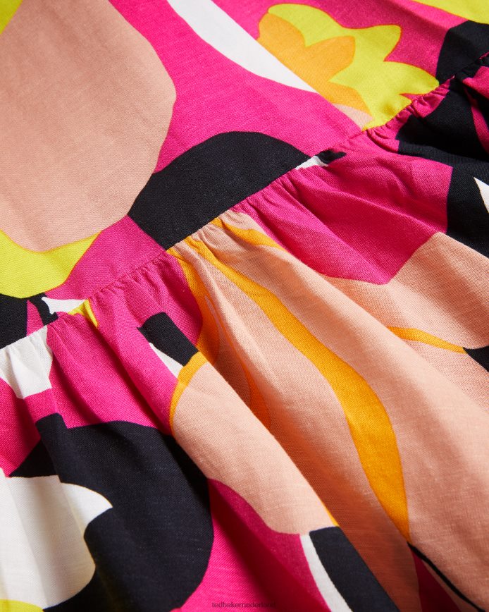 Ted Baker Ikella geplooide halter maxi-jurk met abstracte print fel roze kleding vrouwen 6R02N350