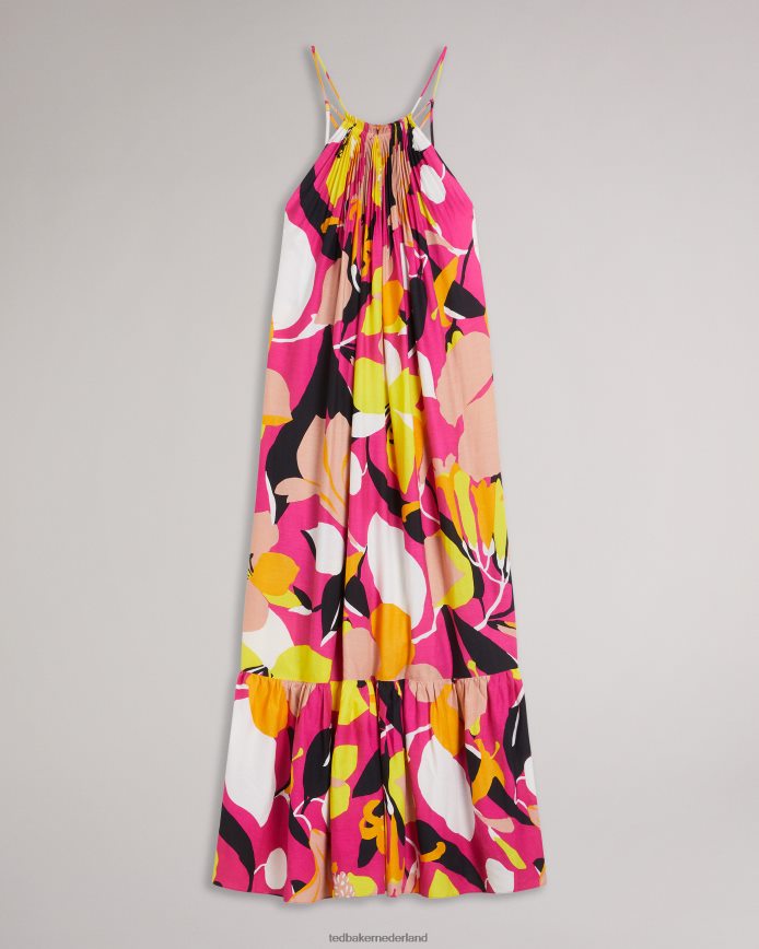 Ted Baker Ikella geplooide halter maxi-jurk met abstracte print fel roze kleding vrouwen 6R02N350