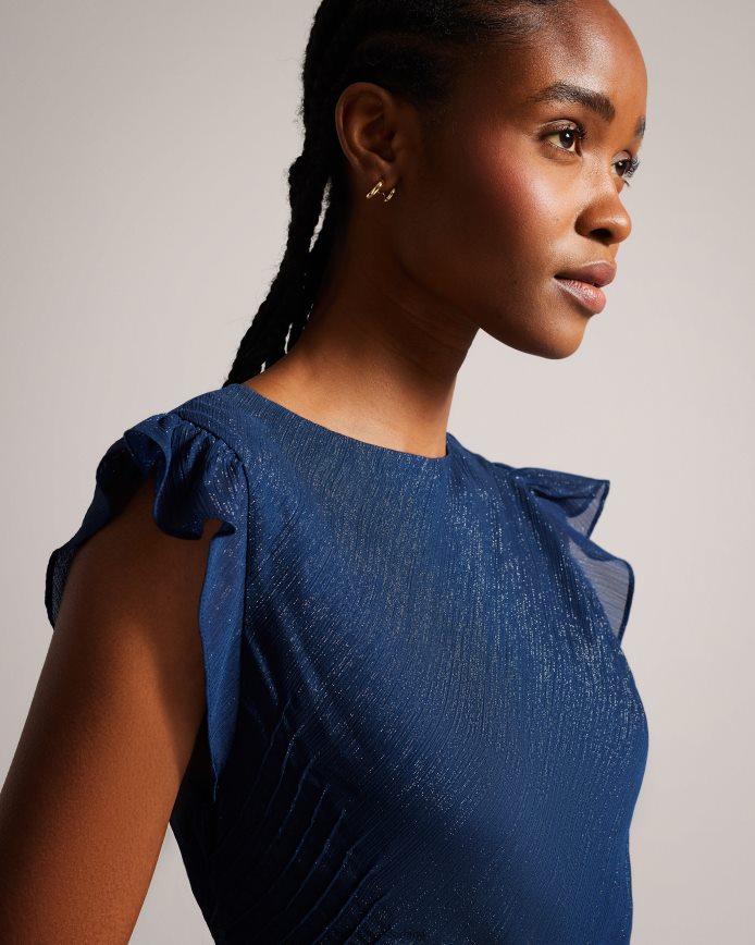 Ted Baker Laurae maxi-jurk met schuine snit en ruchesdetail donkerblauw kleding vrouwen 6R02N235