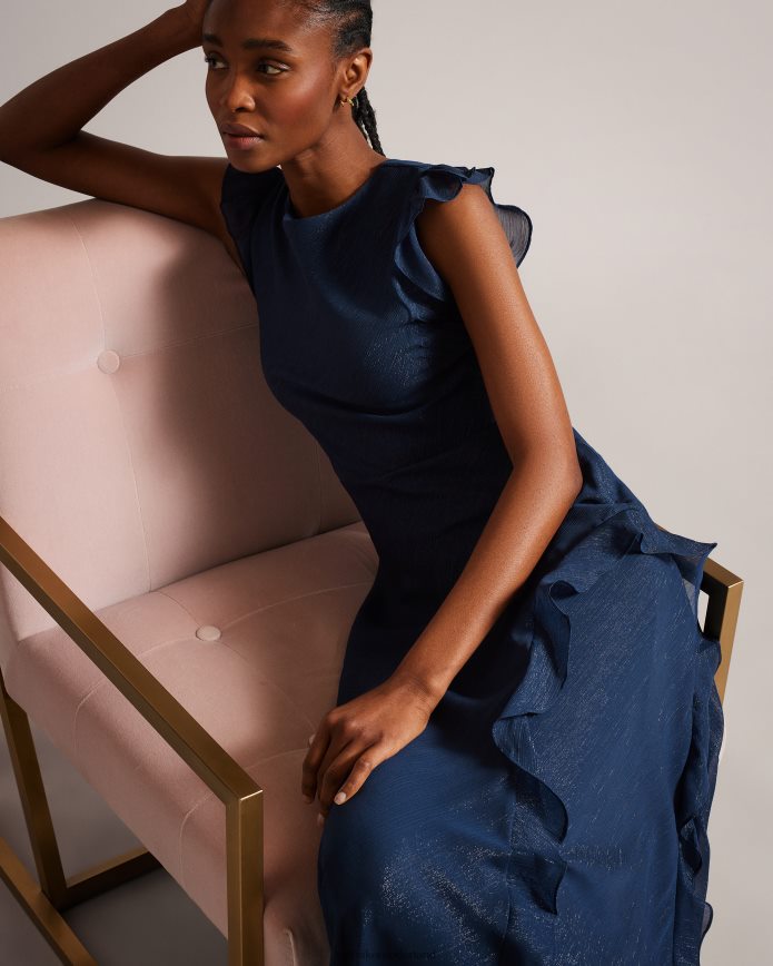 Ted Baker Laurae maxi-jurk met schuine snit en ruchesdetail donkerblauw kleding vrouwen 6R02N235