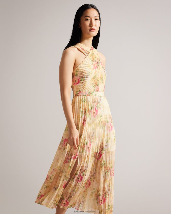 Ted Baker Amerah geplooide midi-jurk met gekruiste voorkant bruinen kleding vrouwen 6R02N25