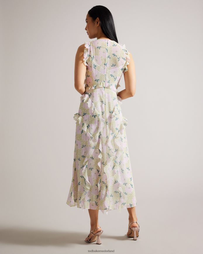 Ted Baker Calinia mouwloze midi-jurk met watervalruches lila kleding vrouwen 6R02N30