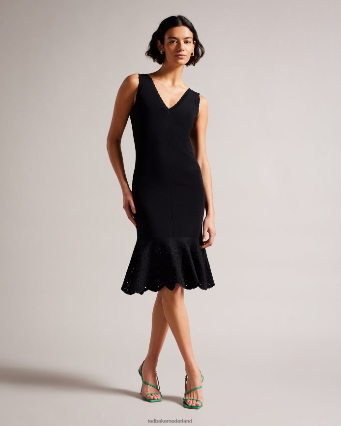 Ted Baker Gebreide midi-jurk van juliann met broderiesteek zwart kleding vrouwen 6R02N323