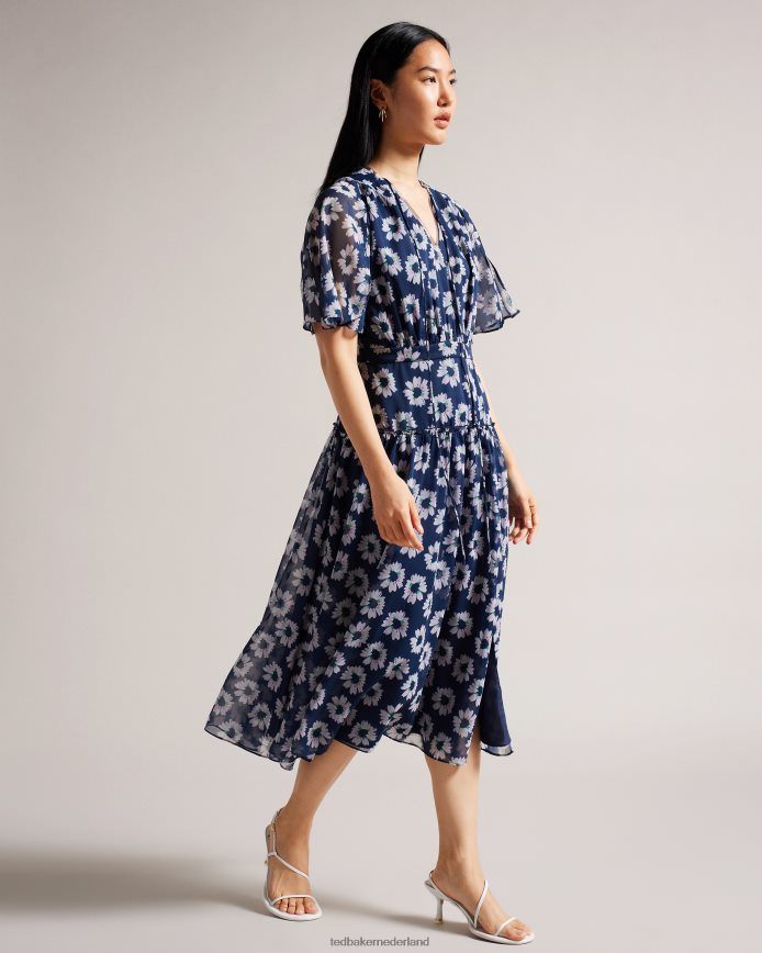 Ted Baker Gelaagde midi-jurk met marllee bloemenprint donker marine kleding vrouwen 6R02N151