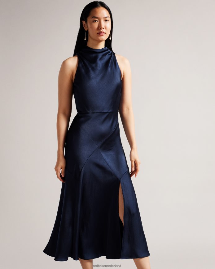 Ted Baker Lilymay midi-jurk met gedrapeerde halslijn donkerblauw kleding vrouwen 6R02N15