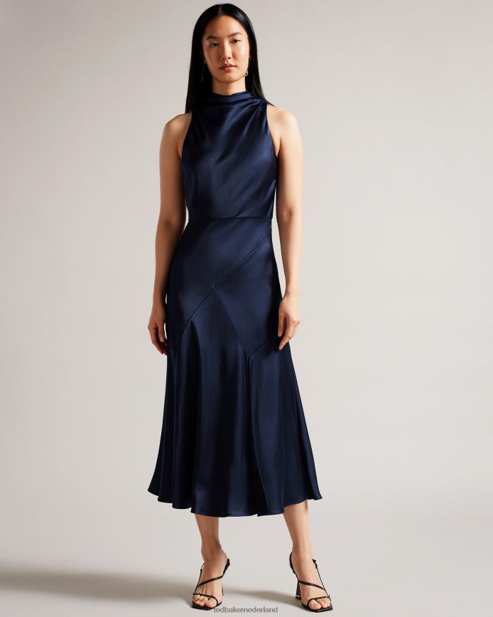 Ted Baker Lilymay midi-jurk met gedrapeerde halslijn donkerblauw kleding vrouwen 6R02N15