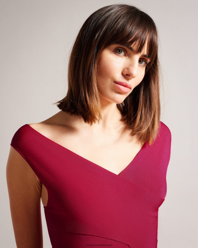 Ted Baker Mikella gekruiste gebreide midi-bodycon fel roze kleding vrouwen 6R02N198