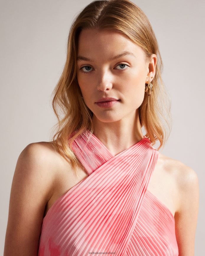 Ted Baker Mirelia geplooide midi-jurk met gekruiste voorkant koraal kleding vrouwen 6R02N19