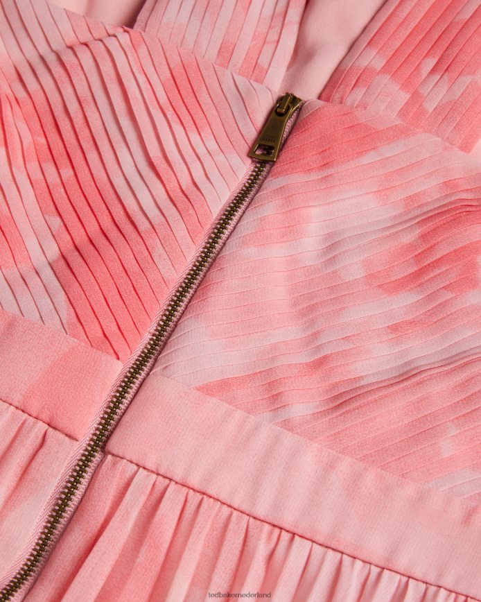 Ted Baker Mirelia geplooide midi-jurk met gekruiste voorkant koraal kleding vrouwen 6R02N19