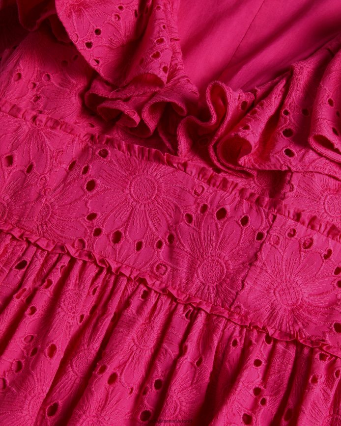 Ted Baker Mirza midi-zonnejurk met ruches en v-hals fel roze kleding vrouwen 6R02N245
