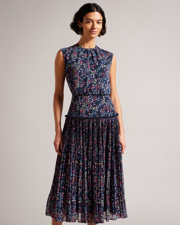 Ted Baker Mouwloze midi-jurk met koraalhartprint donker marine kleding vrouwen 6R02N176