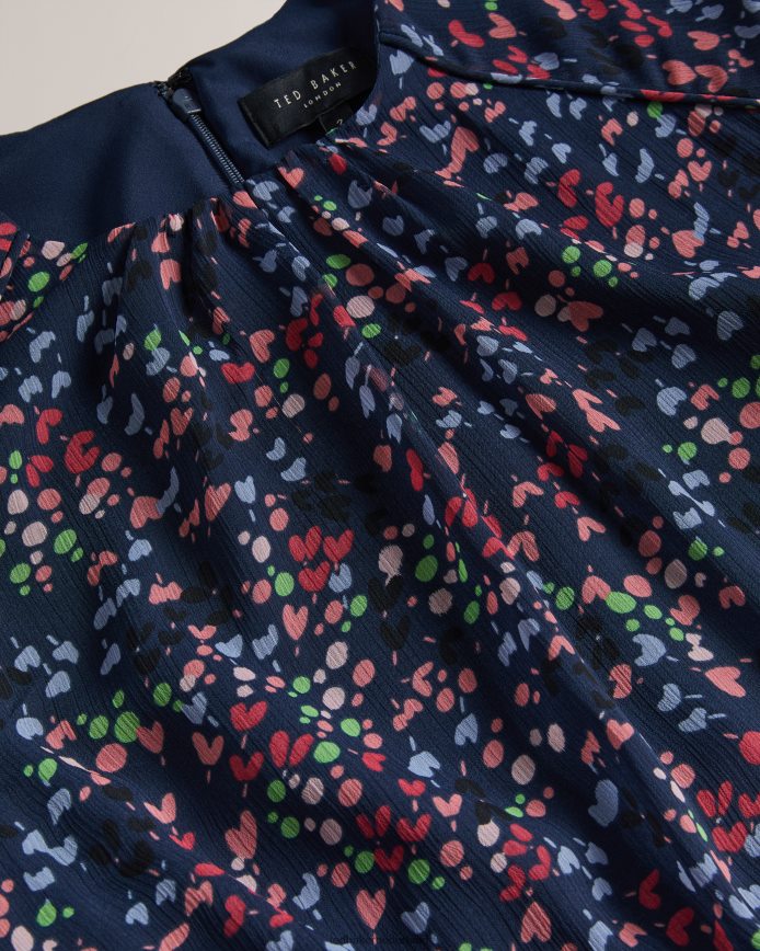 Ted Baker Mouwloze midi-jurk met koraalhartprint donker marine kleding vrouwen 6R02N176