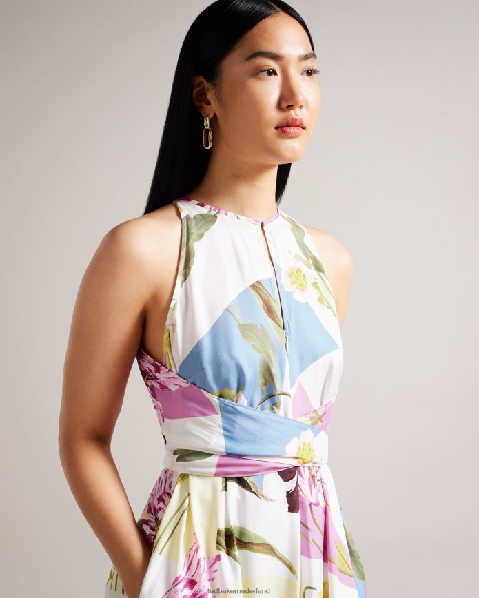 Ted Baker Saanvii midi-jurk met halterhals en bloemenprint wit kleding vrouwen 6R02N183