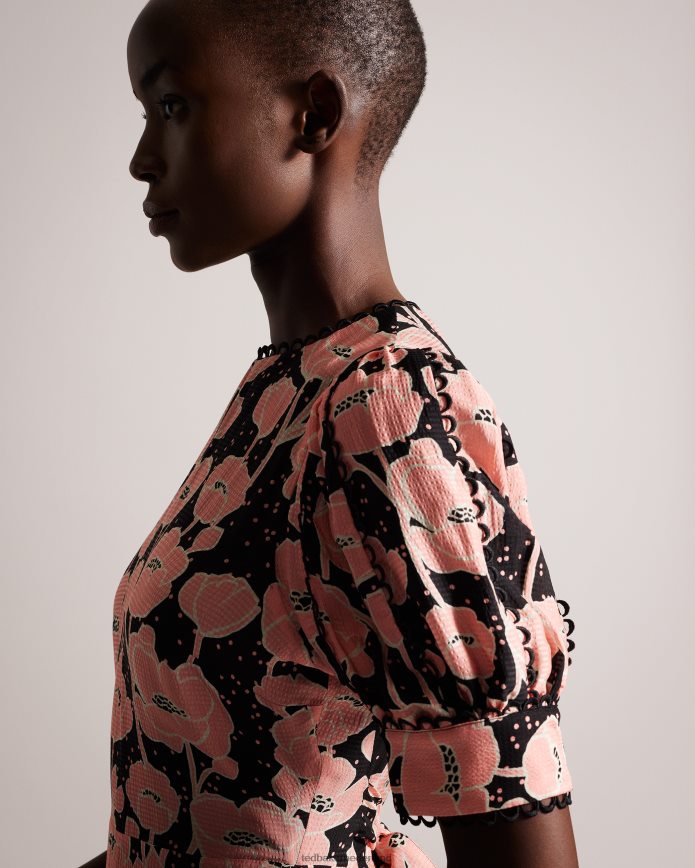 Ted Baker astrydd midi-jurk met pofmouwen zwart kleding vrouwen 6R02N165