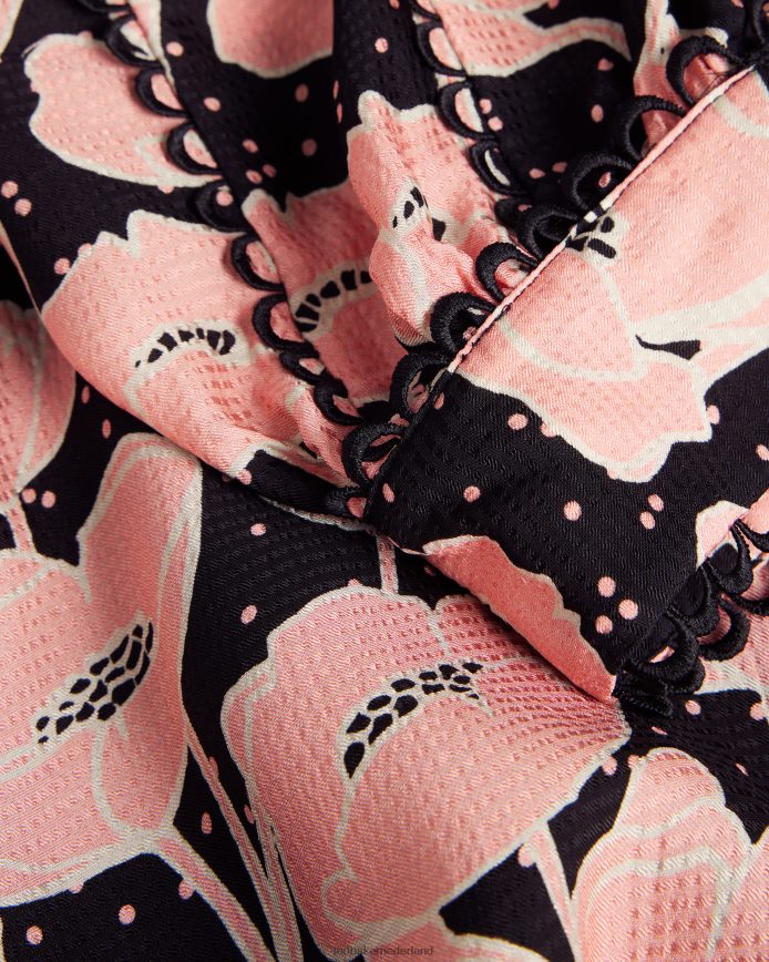 Ted Baker astrydd midi-jurk met pofmouwen zwart kleding vrouwen 6R02N165