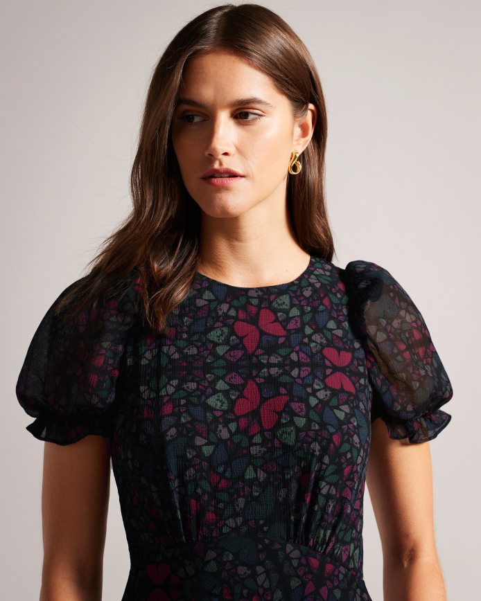 Ted Baker daniaa a-lijn midi-jurk met vlinderprint zwart kleding vrouwen 6R02N60