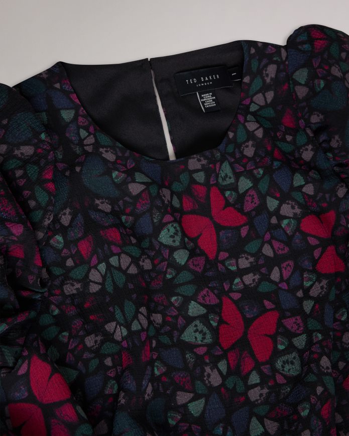 Ted Baker daniaa a-lijn midi-jurk met vlinderprint zwart kleding vrouwen 6R02N60