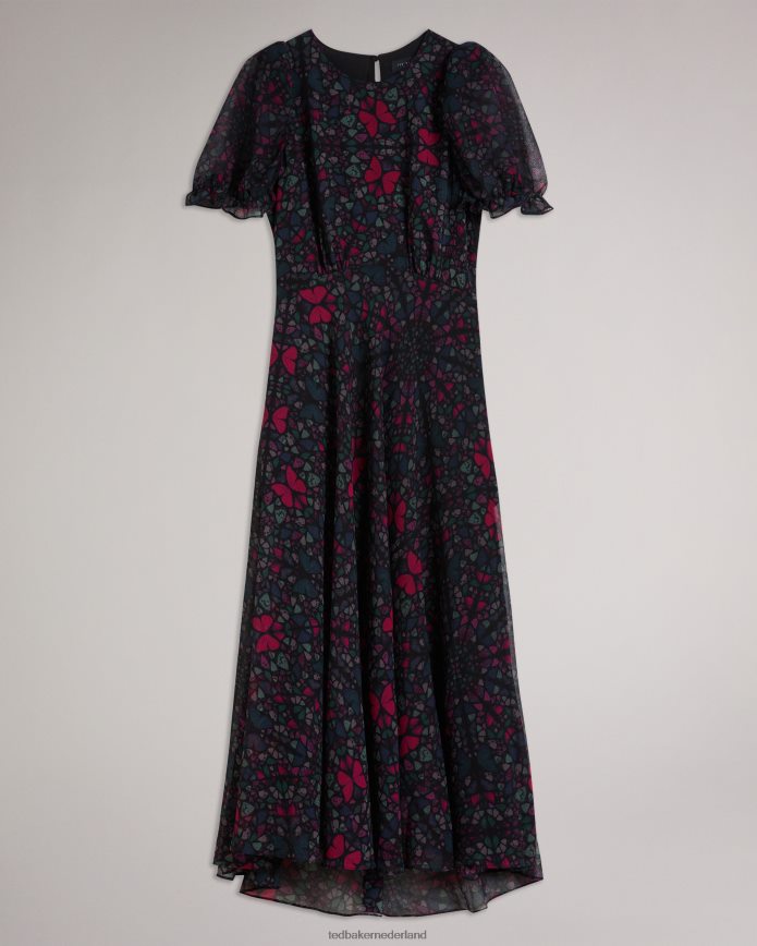 Ted Baker daniaa a-lijn midi-jurk met vlinderprint zwart kleding vrouwen 6R02N60