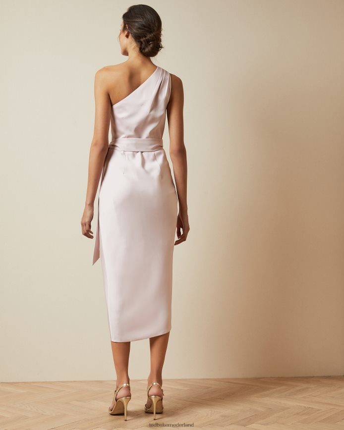 Ted Baker gabie midi-jurk met één schouder gedrapeerd lichtroze kleding vrouwen 6R02N11