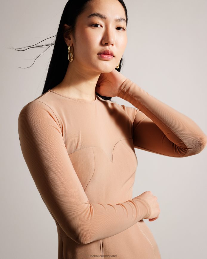 Ted Baker ivylou bodycon midi-jurk met doorschijnende mouwen naakt kleding vrouwen 6R02N359
