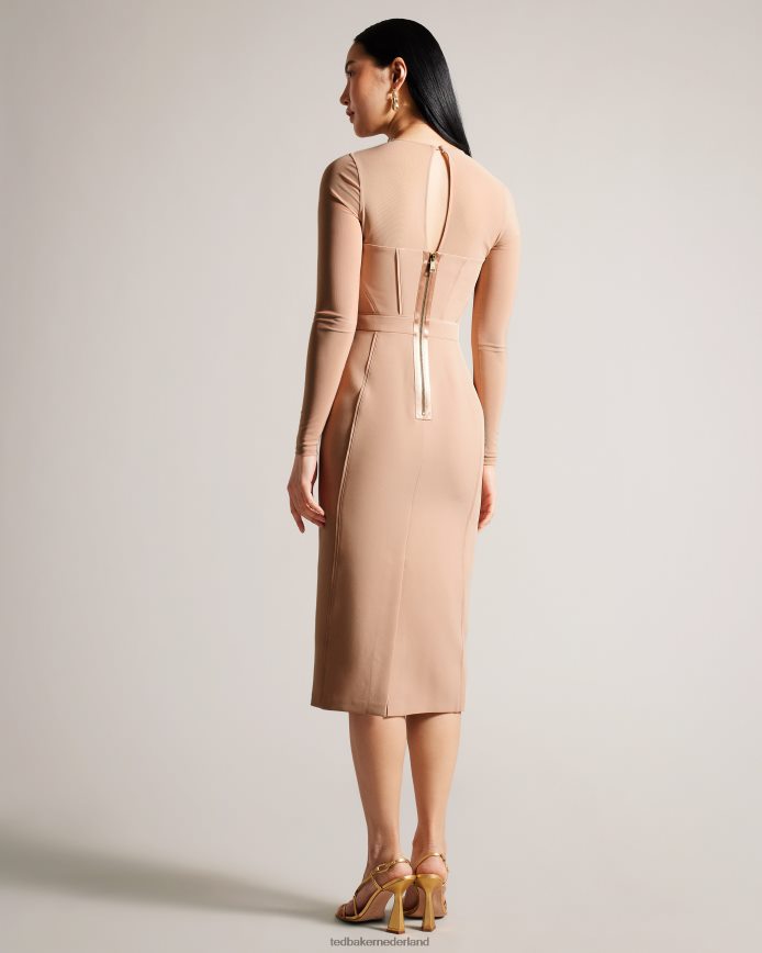 Ted Baker ivylou bodycon midi-jurk met doorschijnende mouwen naakt kleding vrouwen 6R02N359
