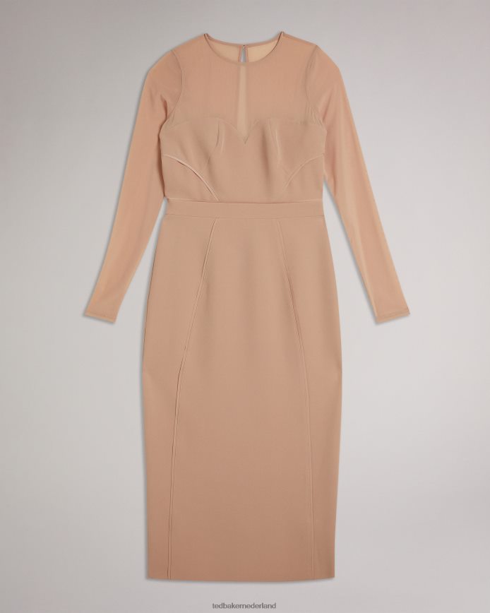Ted Baker ivylou bodycon midi-jurk met doorschijnende mouwen naakt kleding vrouwen 6R02N359