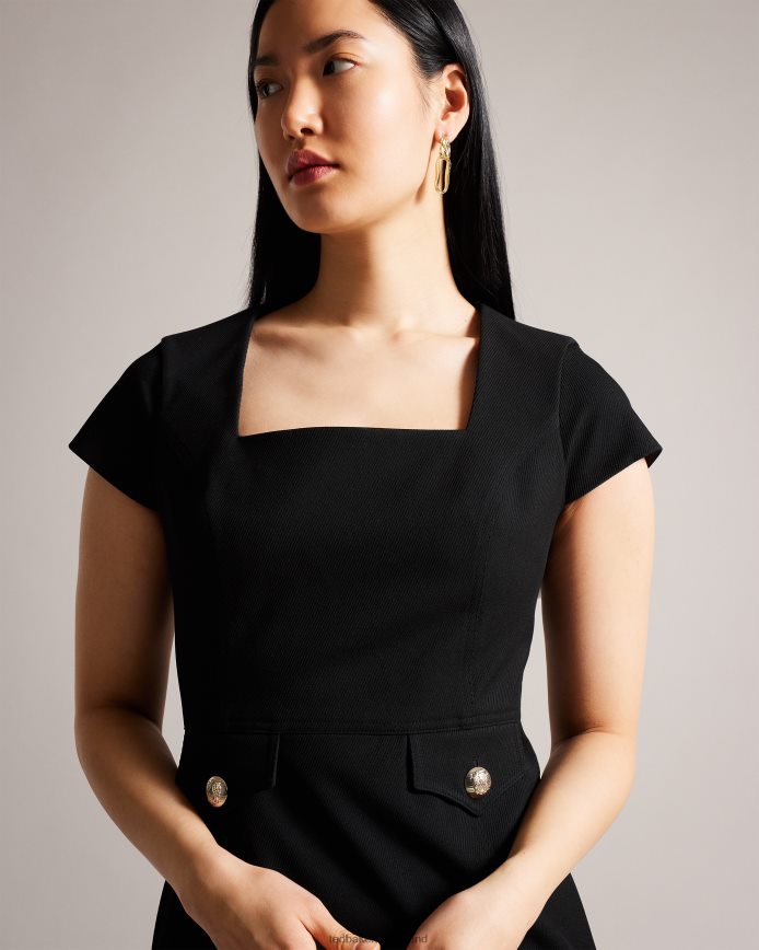 Ted Baker josiaad militaire midi-jurk met vierkante hals zwart kleding vrouwen 6R02N162