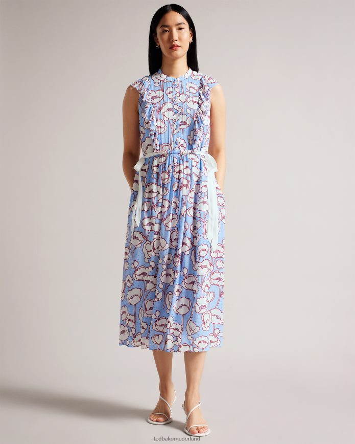Ted Baker tindraa mouwloze midi-jurk met ruches blauw kleding vrouwen 6R02N285